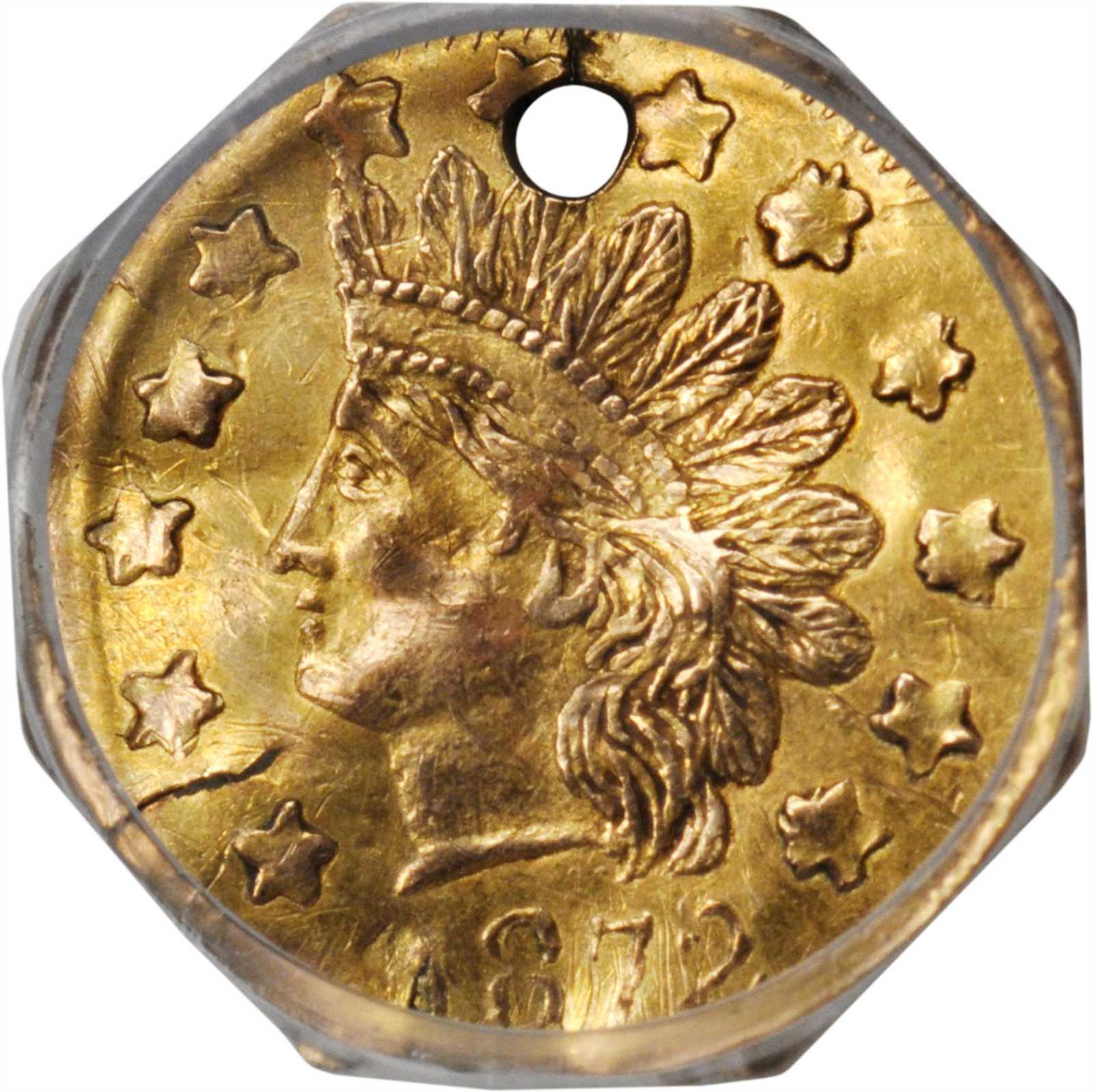 image for: 1872 Round 50 Cents. BG-939. Rarity-5-. Indian Head. Unc Details--Holed (PCGS).