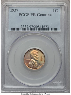 image for: 1936 1C Type Two--Brilliant Finish -- Corroded -- ANACS. Proof Net PR60. This also includes a: 1937 1C -- Environmenta... (Total: 2 coins)