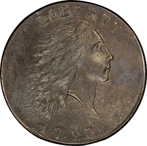 image for: 1793 Flowing Hair Cent. Sheldon-1. Rarity-4. Chain, AMERI. Mint State-61 BN (PCGS).