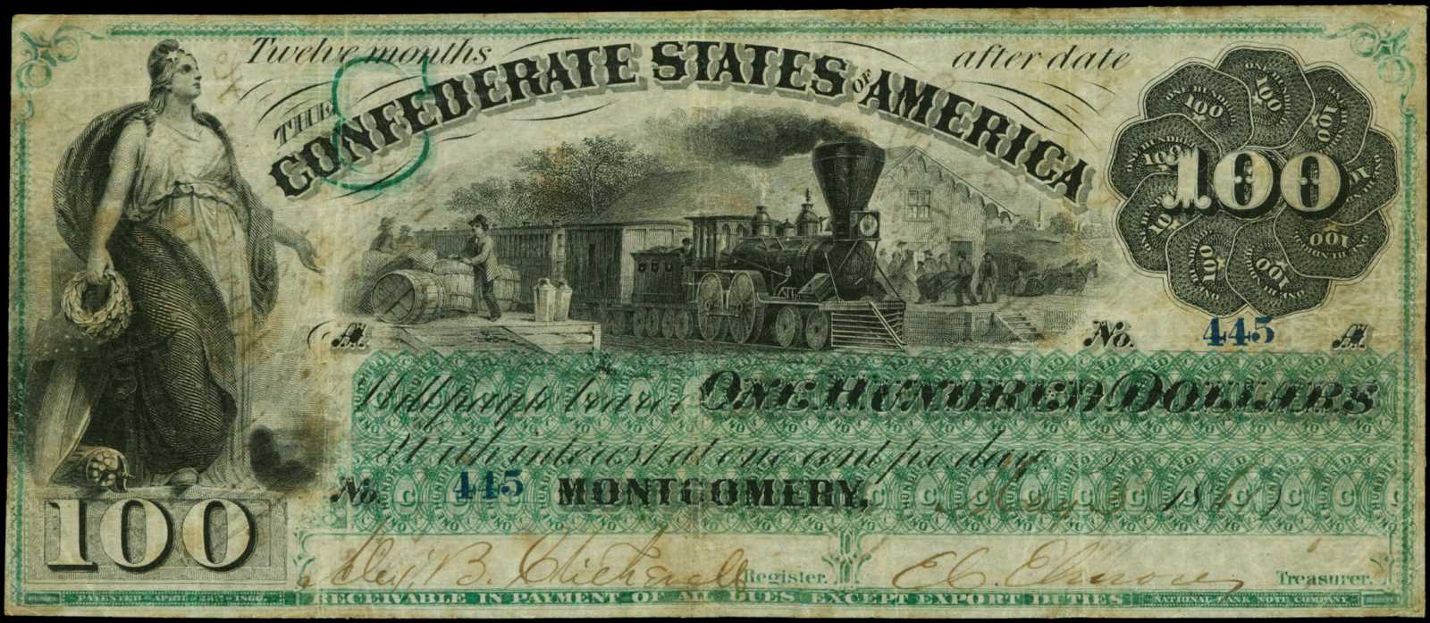 image for: T-3. Confederate States of America. 1861. $100. PCGS Very Fine 25 Apparent. Minor Edge Restorations.