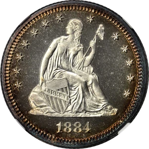 image for: 1884 Liberty Seated Quarter. Proof-68 Cameo (NGC).