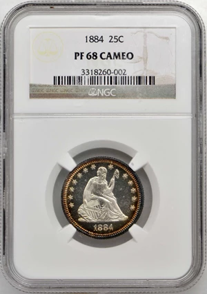 image for: 1884 Liberty Seated Quarter. Proof-68 Cameo (NGC).