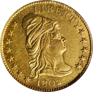 image for: 1802/'1' Capped Bust Right Quarter Eagle. BD-2. Rarity-5+. Die State b/b. Leaf Free of I. AU-58 (PCGS). Secure Holder.
