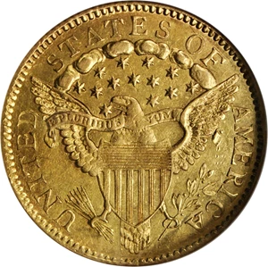 image for: 1802/'1' Capped Bust Right Quarter Eagle. BD-2. Rarity-5+. Die State b/b. Leaf Free of I. AU-58 (PCGS). Secure Holder.