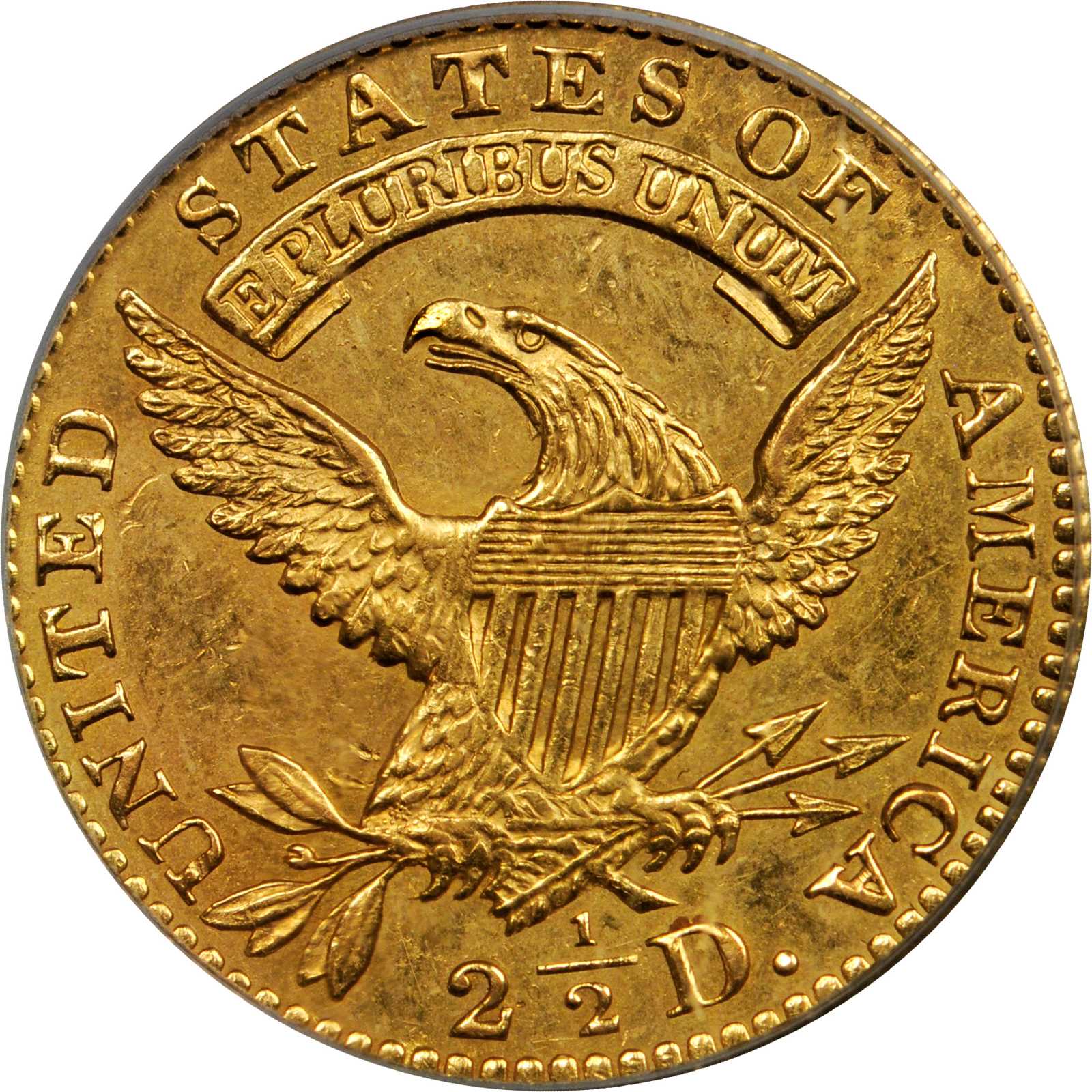 image for: 1821 Capped Head Left Quarter Eagle. BD-1, the only known dies. Rarity-5. Die State a/a. AU-55 (PCGS).