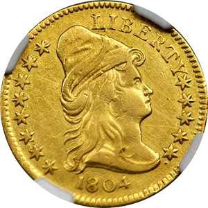 image for: 1804 Capped Bust Right Quarter Eagle. BD-1. Rarity-6+. Die State a/d. 13-Star Reverse. AU-50 (NGC).