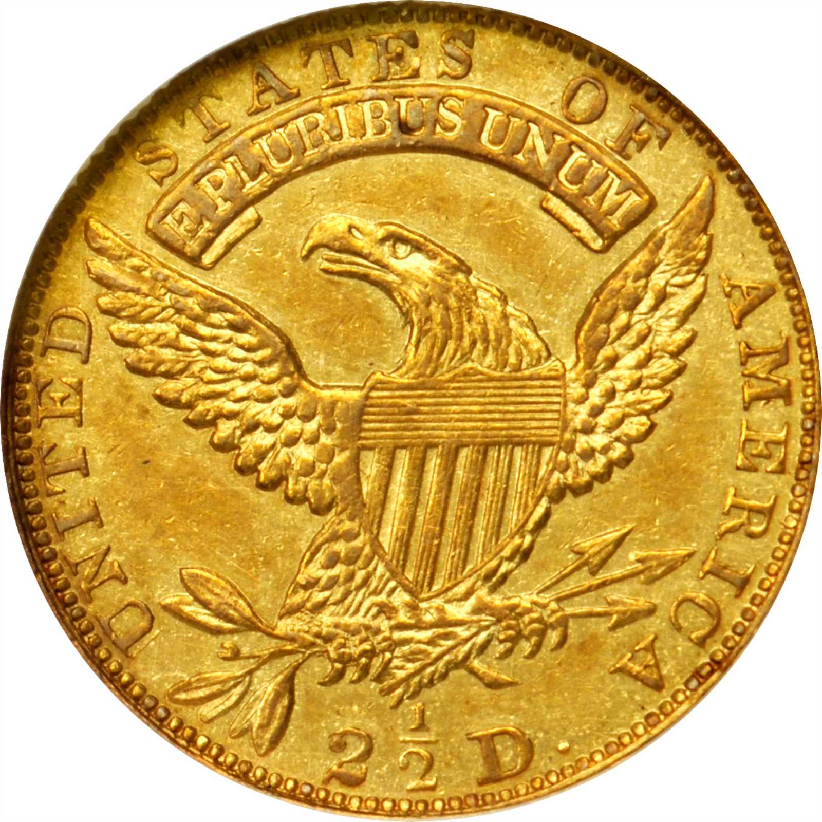 image for: 1833 Capped Head Left Quarter Eagle. BD-1, the only known dies. Rarity-5. Die State a/c. AU-58 (NGC).