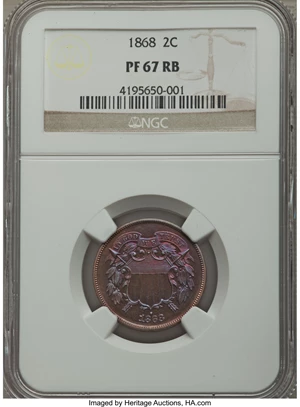 image for: 1868 2C PR67 Red and Brown NGC....