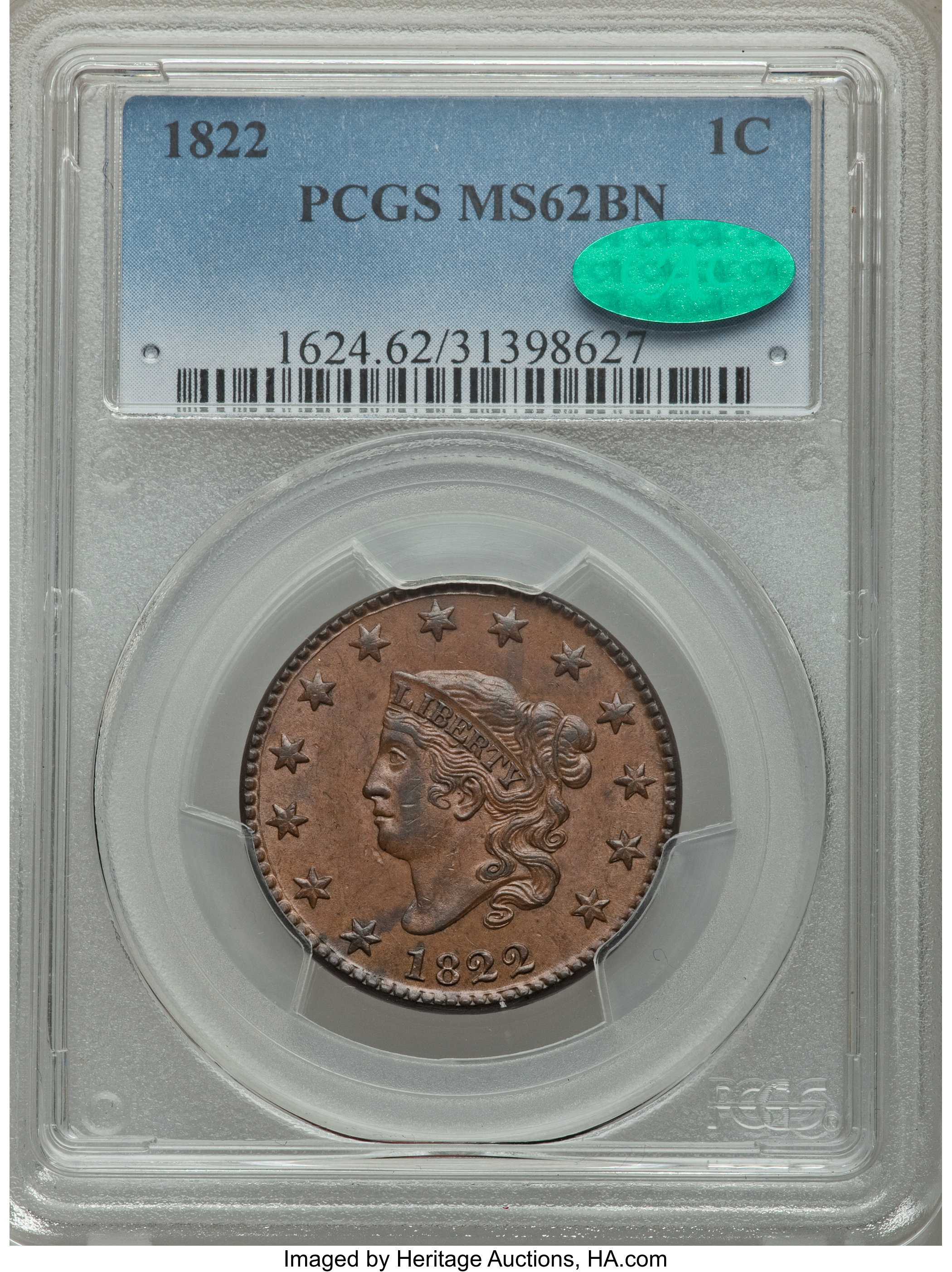 image for: 1822 1C N-4, R.2, MS62 Brown PCGS. CAC....