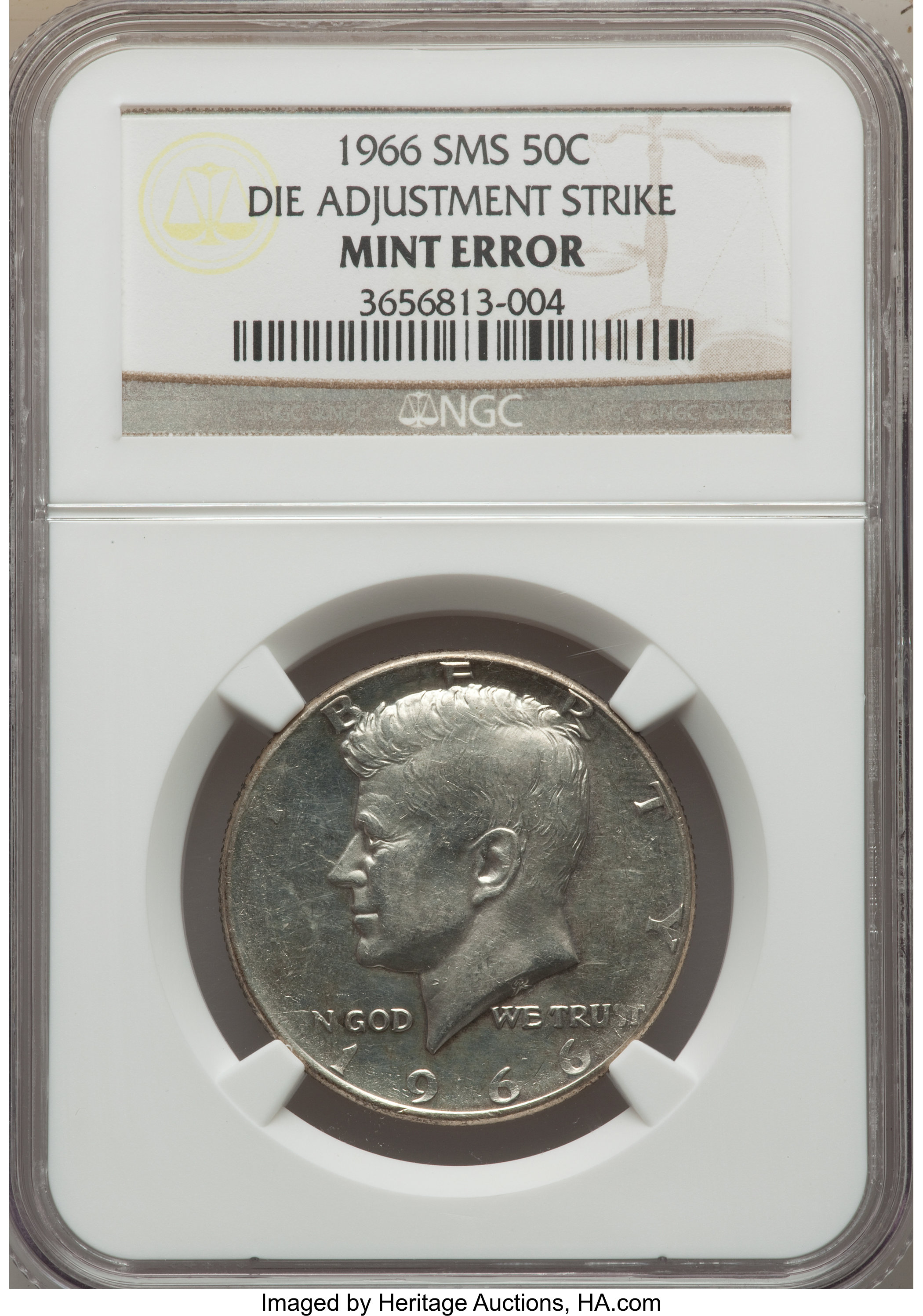 1966 50C SMS Kennedy Half Dollar -- Die Adjustment Strike -- NGC. ...