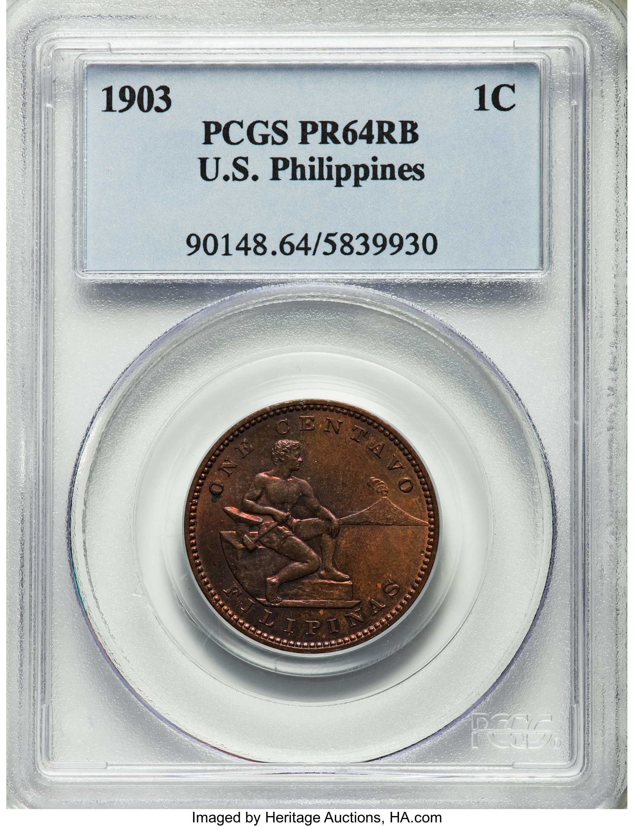image for: 1903 1C PR64 Red and Brown PCGS. U.S. Philippines. PCGS Population (28/28). NGC Census: (0/0)....