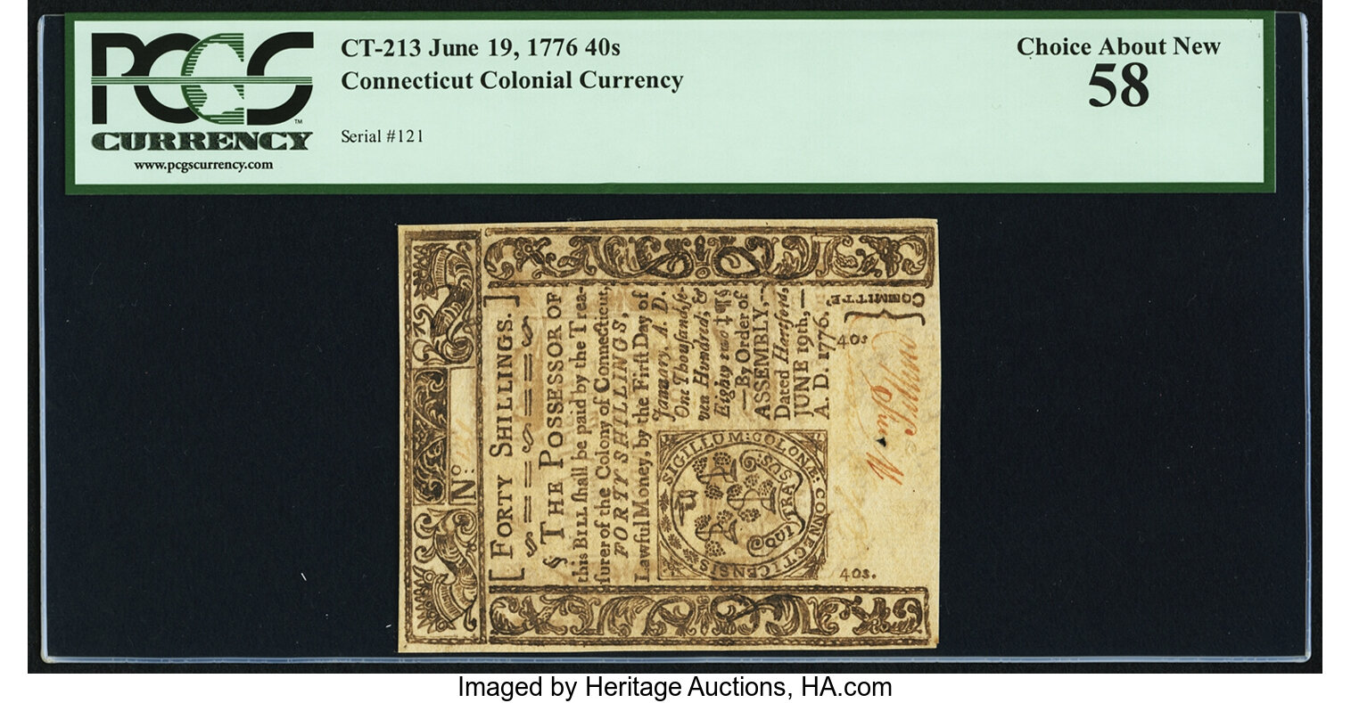 image for: Connecticut June 19, 1776 40s Uncancelled PCGS Choice About New 58....
