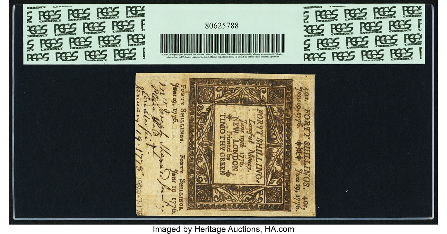 image for: Connecticut June 19, 1776 40s Uncancelled PCGS Choice About New 58....