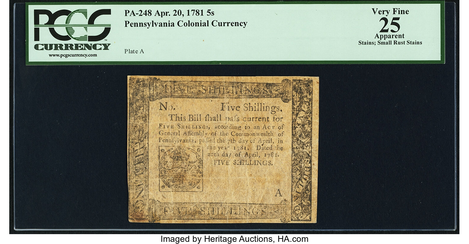 image for: Pennsylvania April 20, 1781 5s PCGS Apparent Very Fine 25....