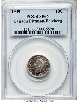 image for: George VI Specimen 10 Cents 1939 SP66 PCGS