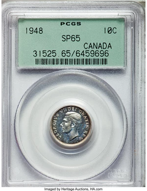 image for: George VI Specimen 10 Cents 1948 SP65 PCGS