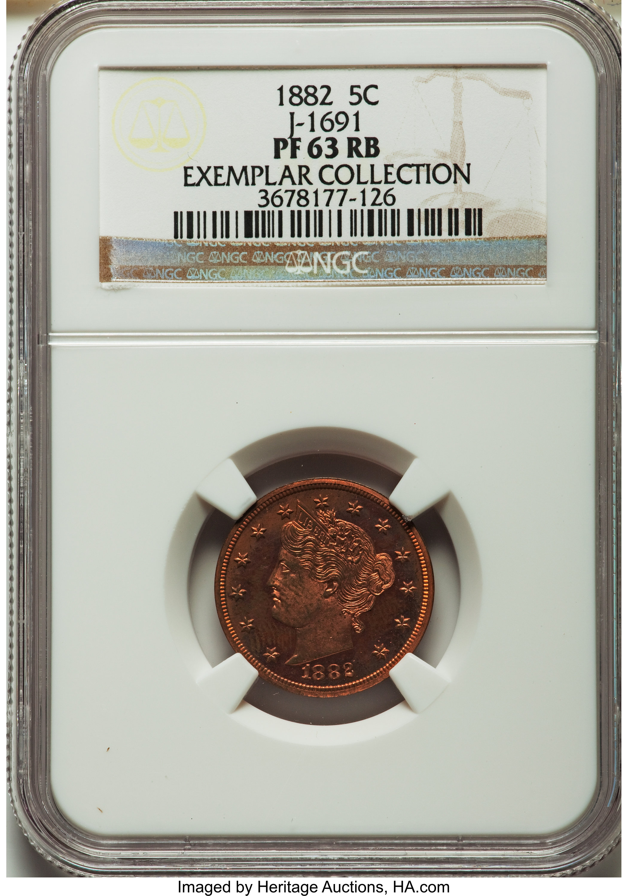 image for: 1882 5C Liberty Head Five Cents, Judd-1691, Pollock-1893, R.6, PR63 Red and Brown NGC....