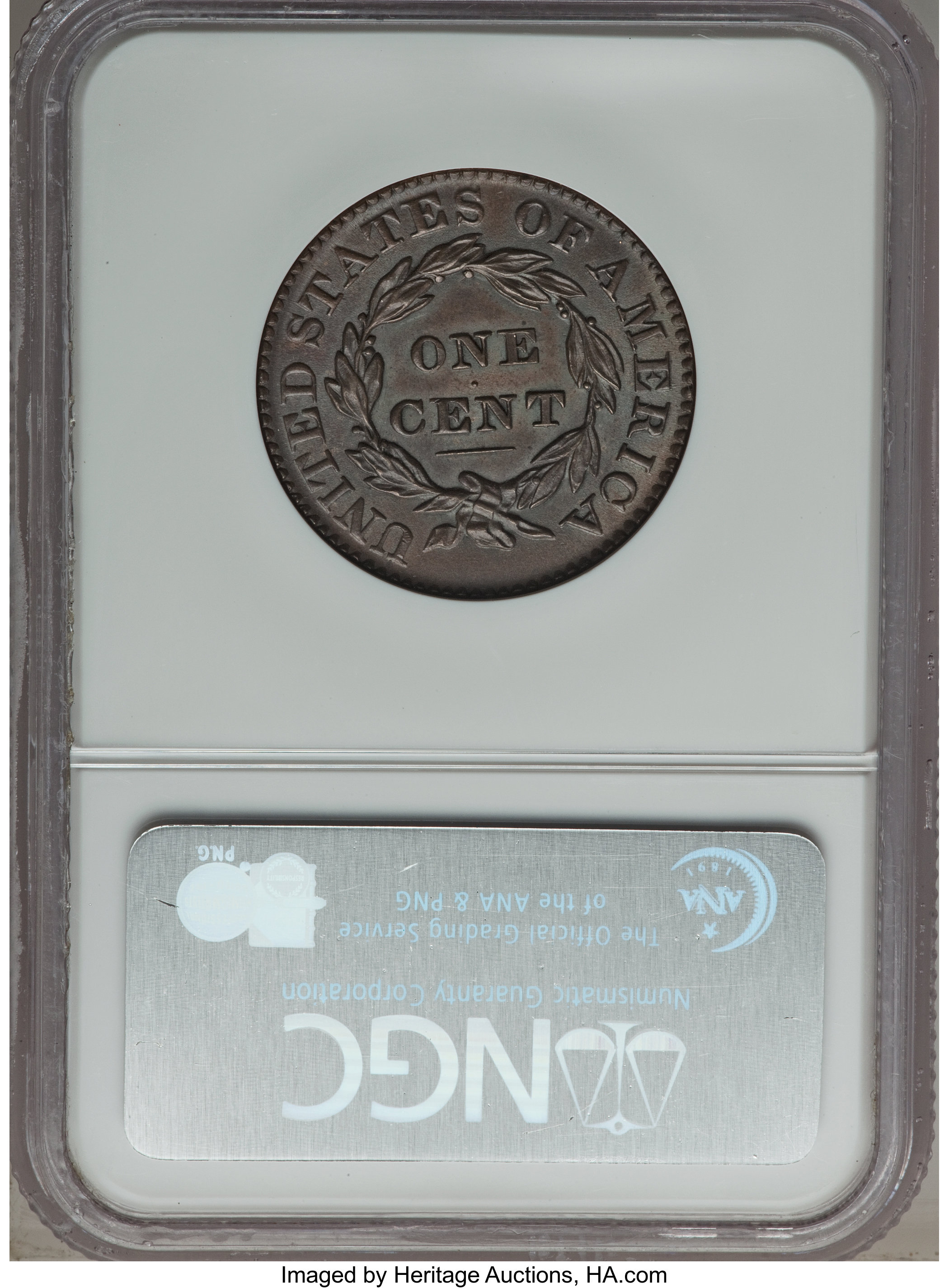 image for: 1831 1C Large Letters, N-7, R.1, MS63 Brown NGC....