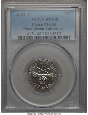 image for: 2004-P 5C Peace Medal MS68 PCGS....