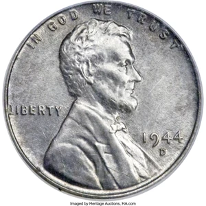 image for: 1944-D 1C Struck on a Zinc-Coated Steel Planchet MS62 PCGS Secure. CAC....