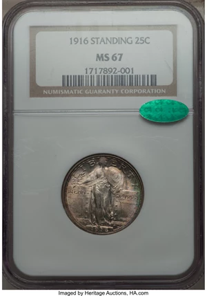 image for: 1916 25C MS67 NGC. CAC....