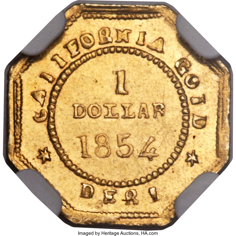 image for: 1854 $1 Liberty Octagonal 1 Dollar, BG-528, R.6, MS62 NGC....