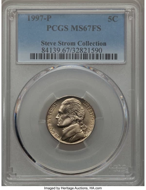 image for: 1997-P 5C MS67 Full Steps PCGS. PCGS Population (9/4). NGC Census: (0/0).From The Steve Strom Collection....
