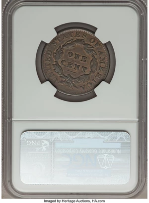 image for: 1834 1C Large 8, Small Stars, Medium Letters, N-3, R.1, AU53 NGC. CAC. Our EAC Grade VF35. Ex: "Colonel" E.H.R. Green; Gre...