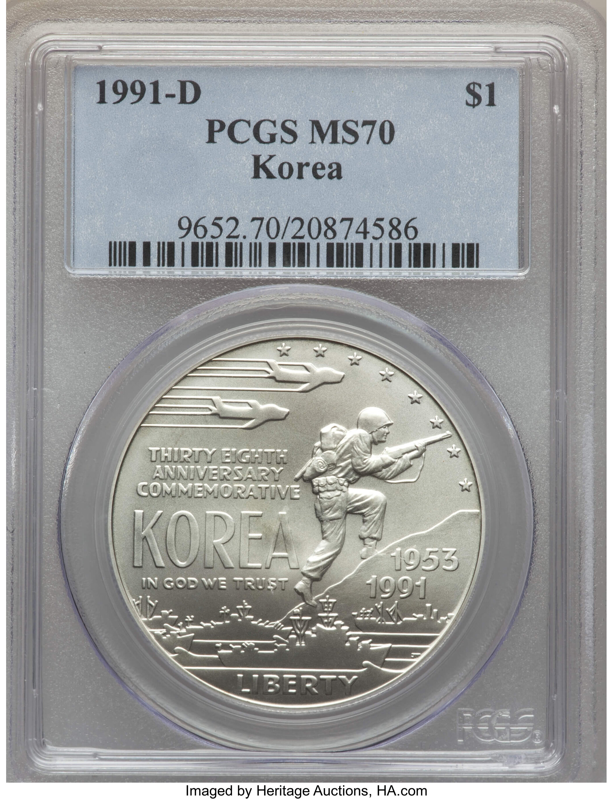 1991-D $1 Korea MS70 PCGS. PCGS Population (364). NGC Census: (313). Mintage: 446,290. Numismedia Wsl. Price for problem fr...