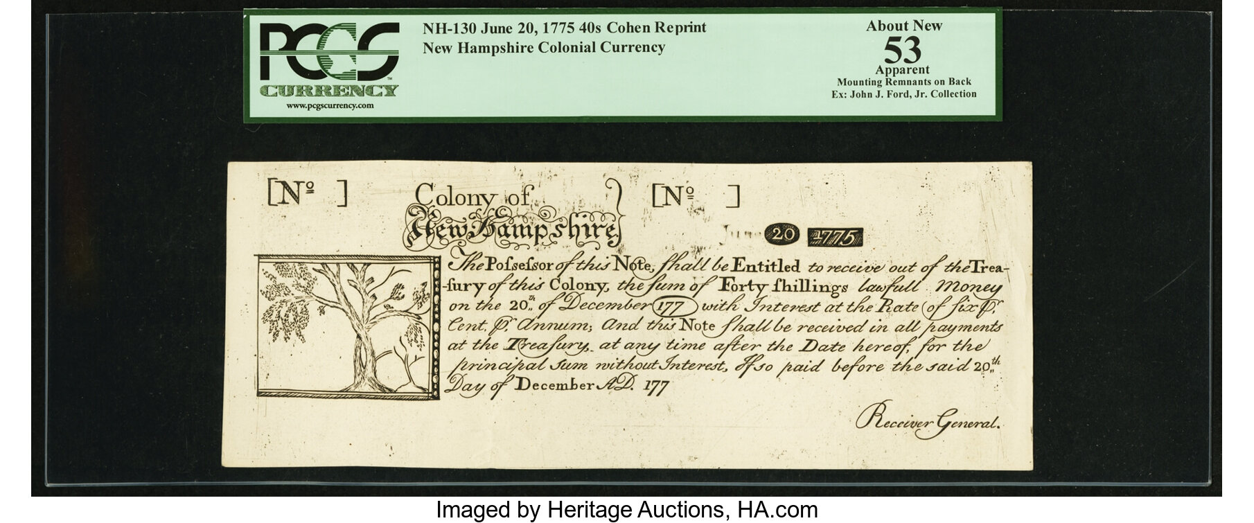 image for: New Hampshire June 20, 1775 40s Cohen Reprint PCGS Apparent About New 53....