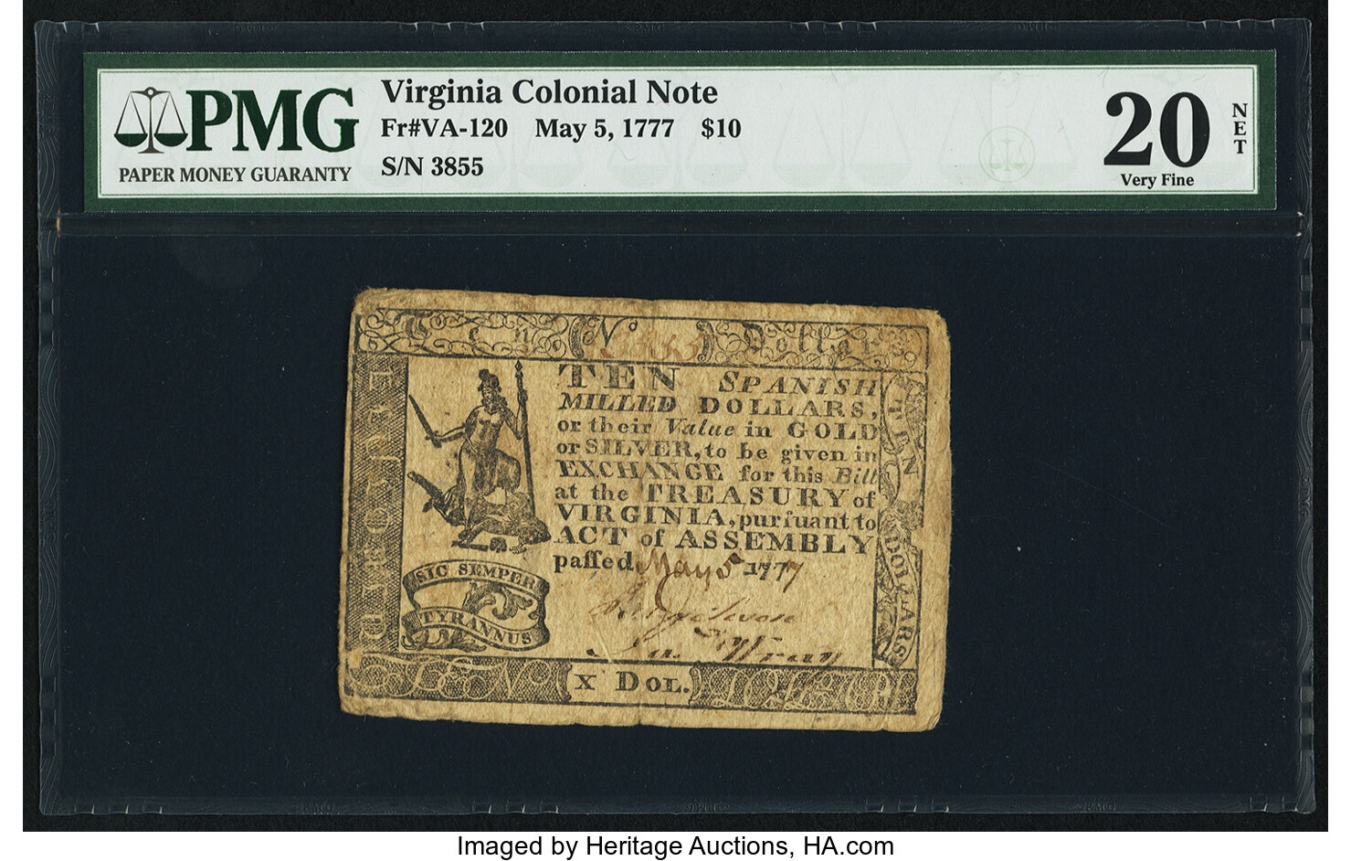 image for: Virginia May 5, 1777 $10 PMG Very Fine 20 Net....