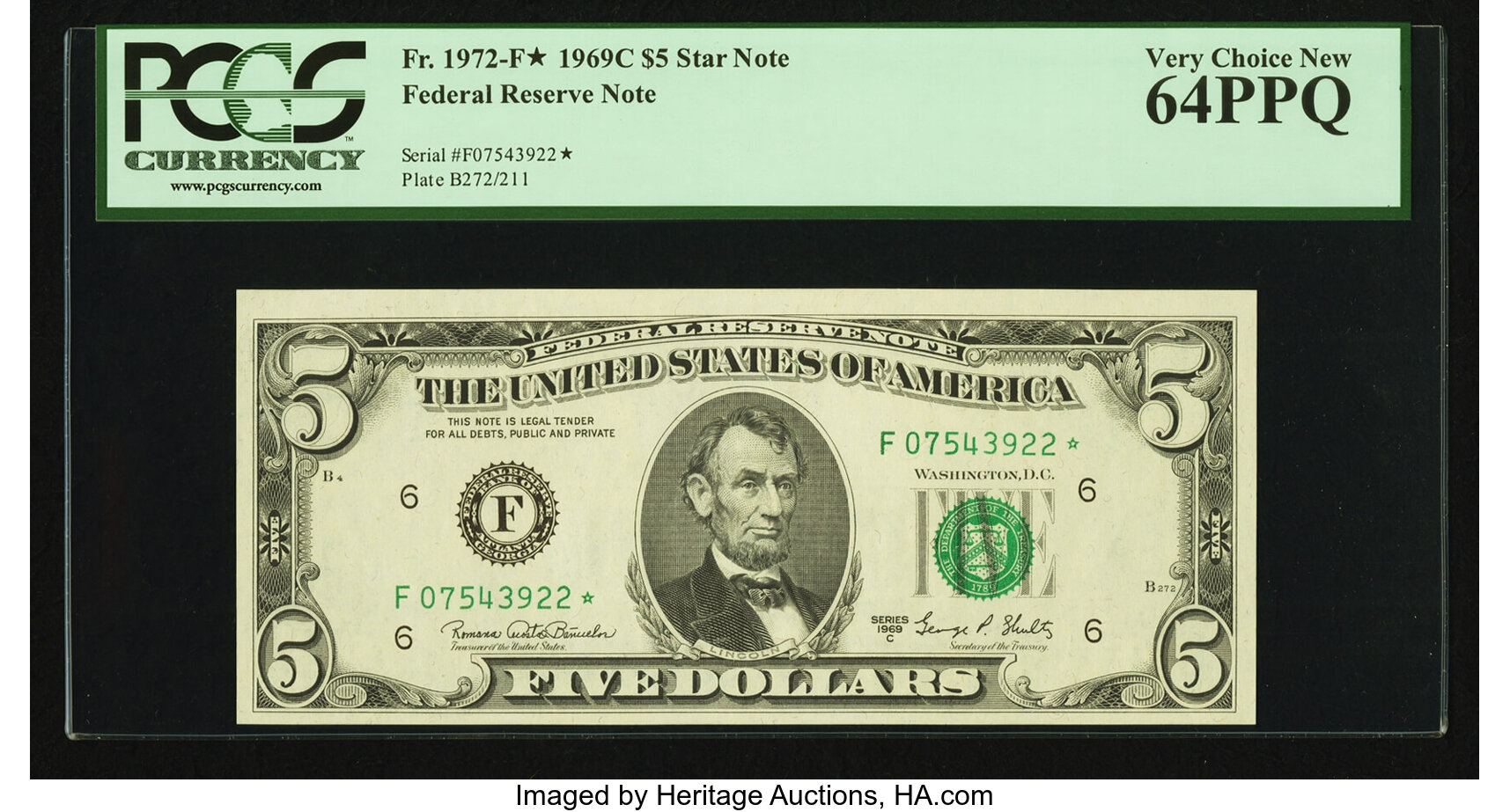 image for: Fr. 1972-F* $5 1969C Federal Reserve Note. PCGS Very Choice New 64PPQ....