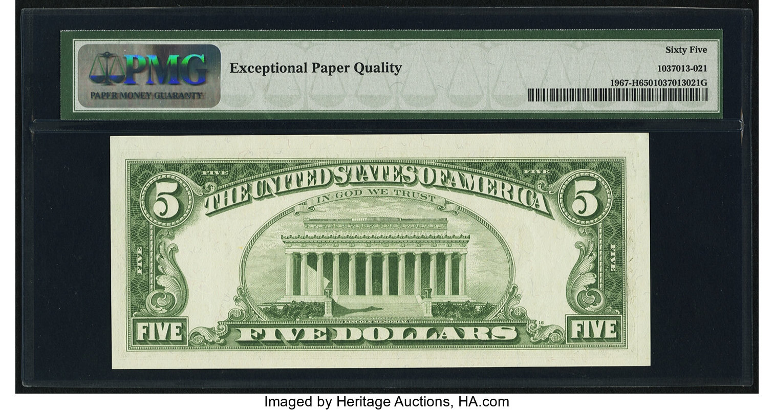 image for: Fr. 1967-H $5 1963 Federal Reserve Note. PMG Gem Uncirculated 65 EPQ....