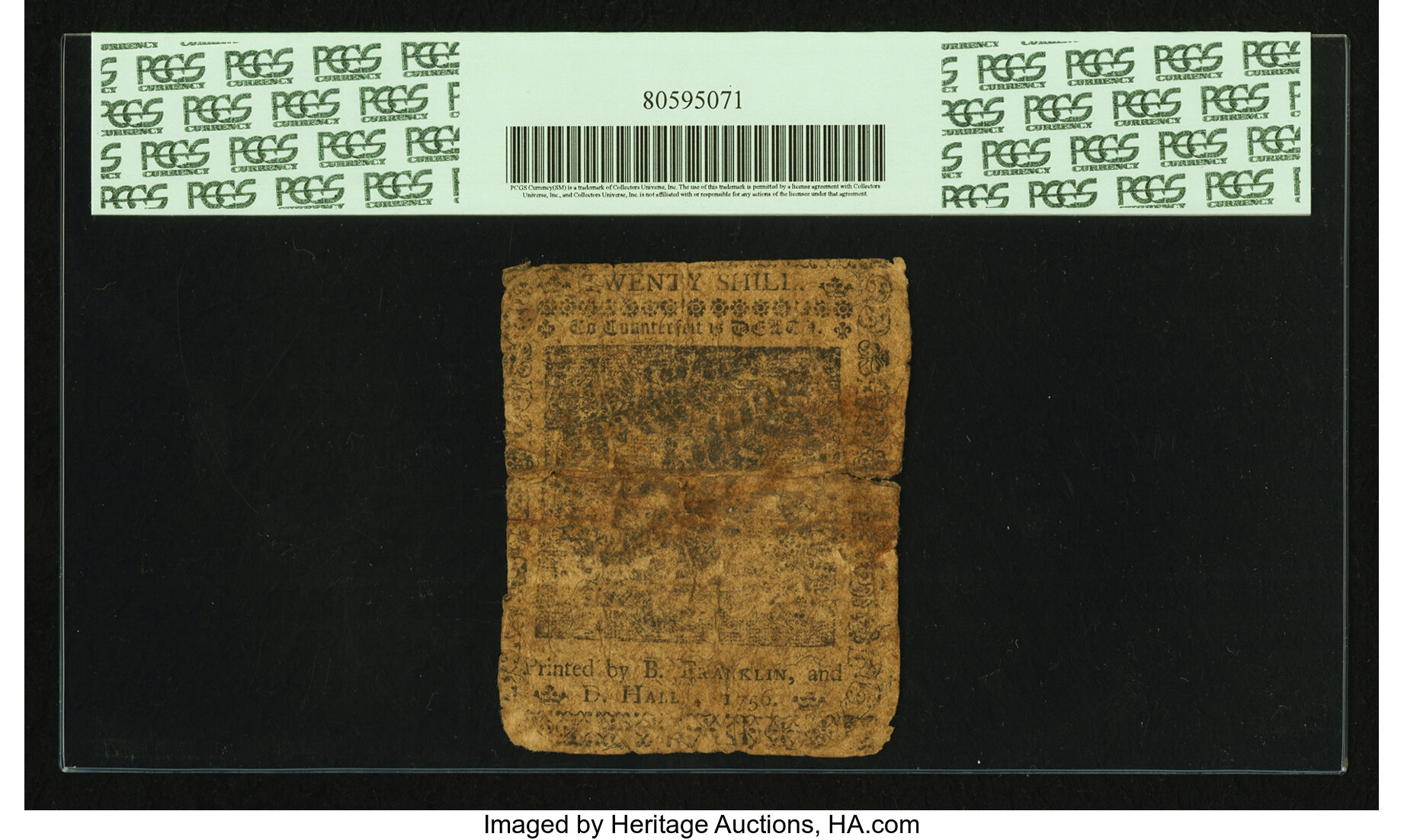 image for: Pennsylvania October 1, 1756 20s PCGS Apparent Very Good 08....