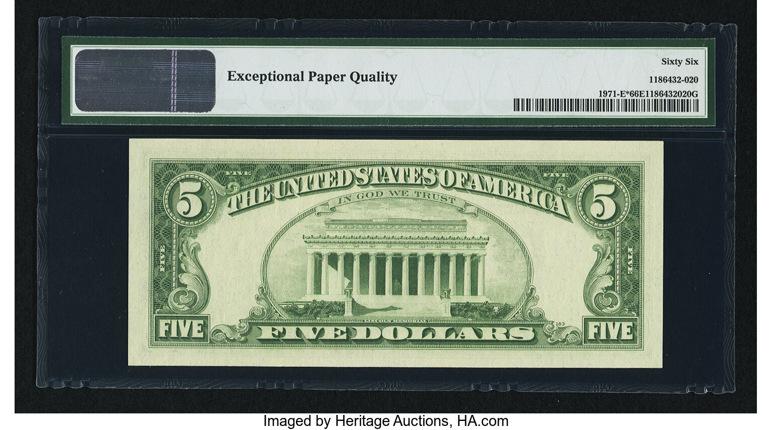 image for: Fr. 1971-E* $5 1969B Federal Reserve Note. PMG Gem Uncirculated 66 EPQ....
