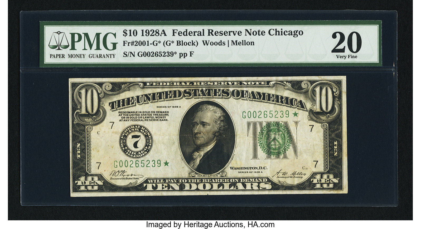 image for: Fr. 2001-G* $10 1928A Federal Reserve Note. PMG Very Fine 20....