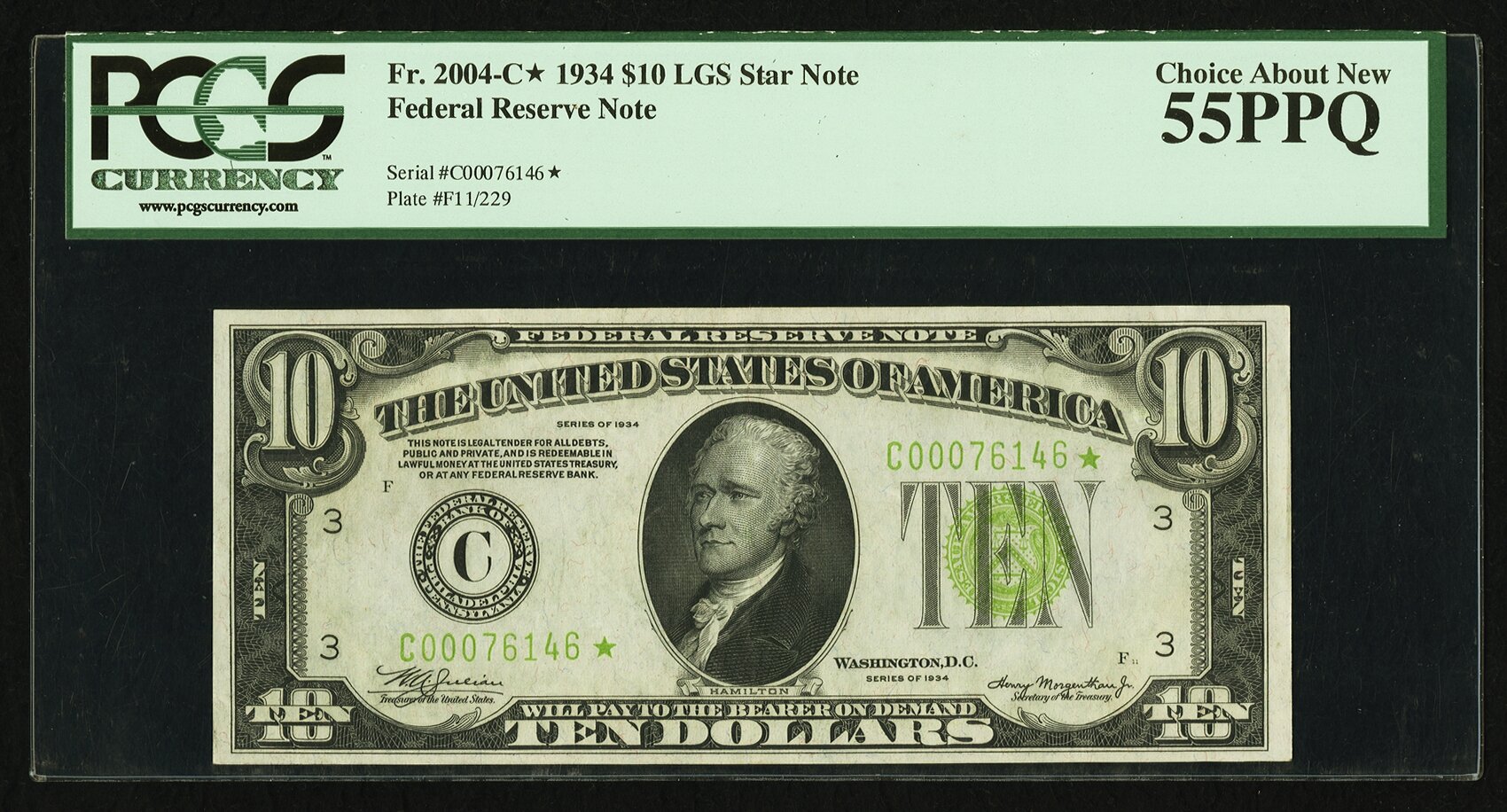 image for: Fr. 2004-C* $10 1934 Federal Reserve Note. PCGS Choice About New 55PPQ....