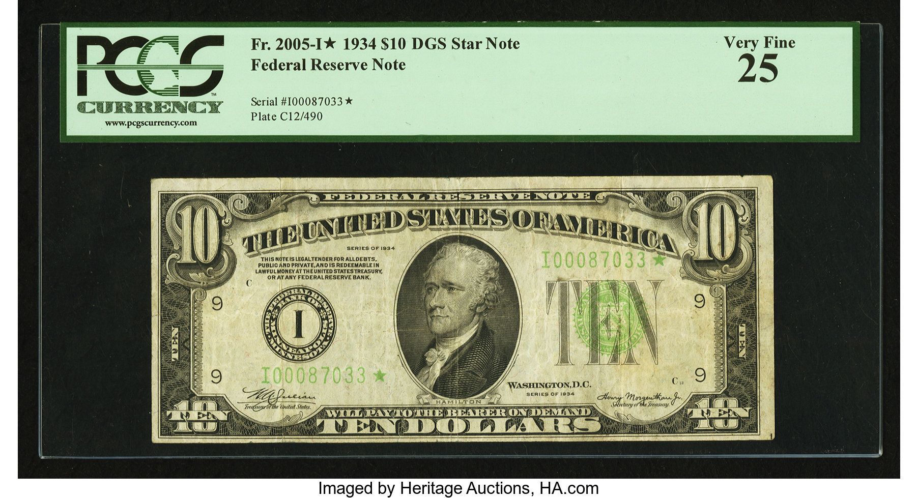 image for: Fr. 2005-I* $10 1934 Federal Reserve Note. PCGS Very Fine 25....