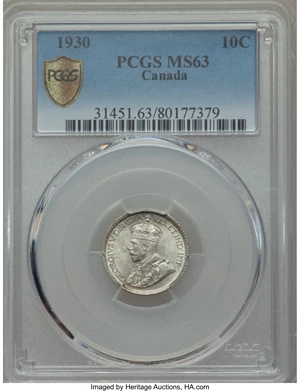 image for: George V 10 Cents 1930 MS63 PCGS