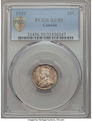 image for: George V 10 Cents 1935 AU55 PCGS