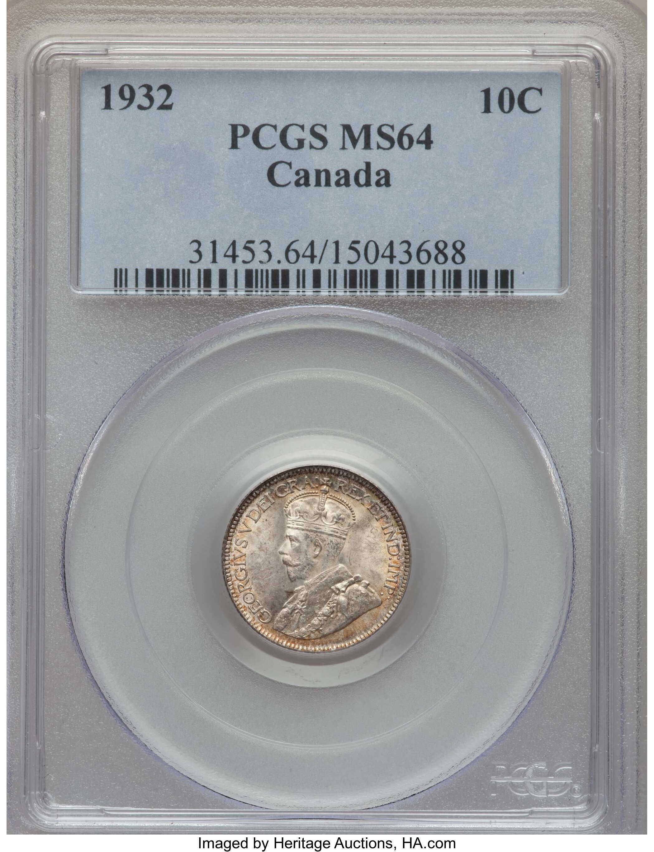image for: George V 10 Cents 1932 MS64 PCGS