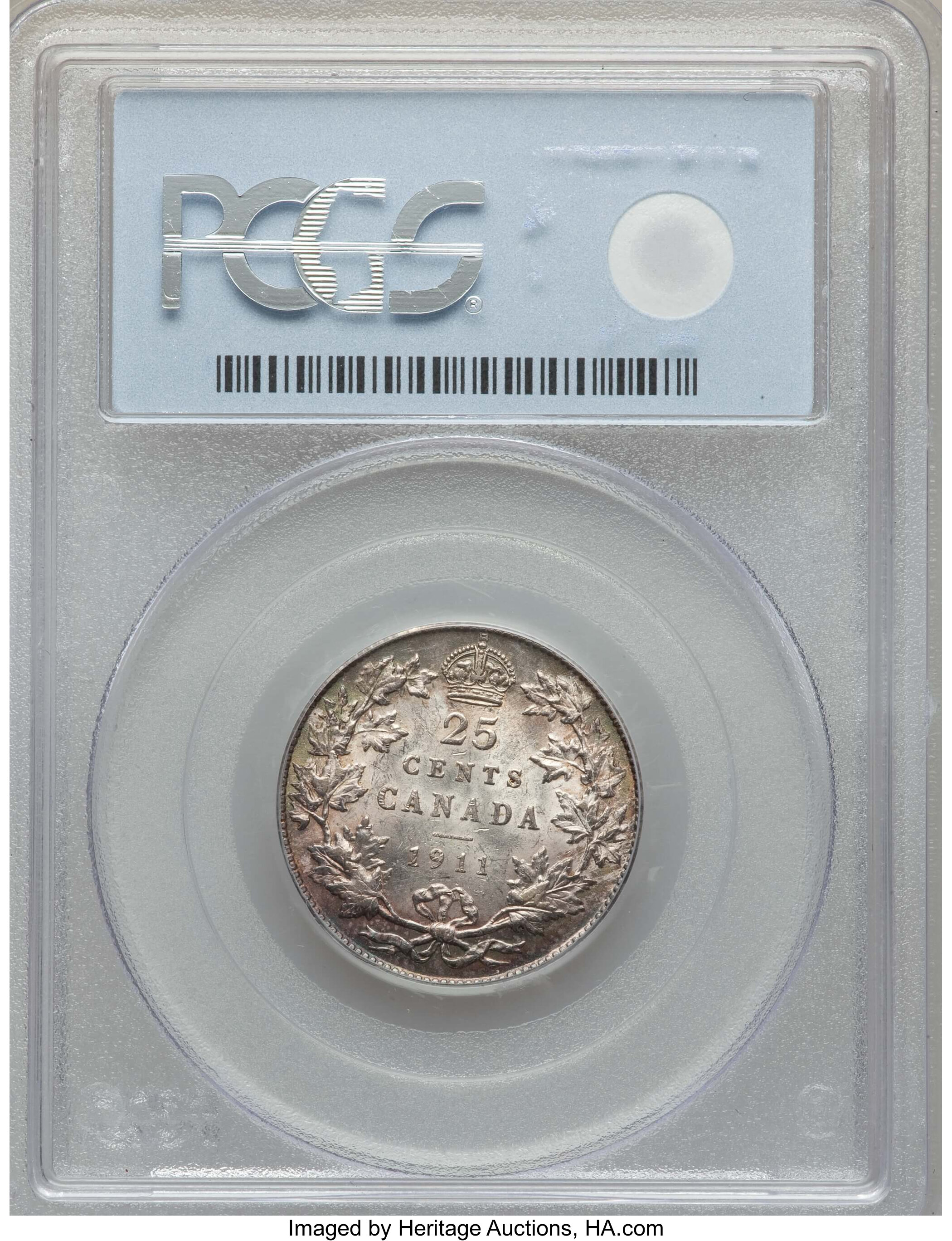 image for: George V 25 Cents 1911 AU58 PCGS
