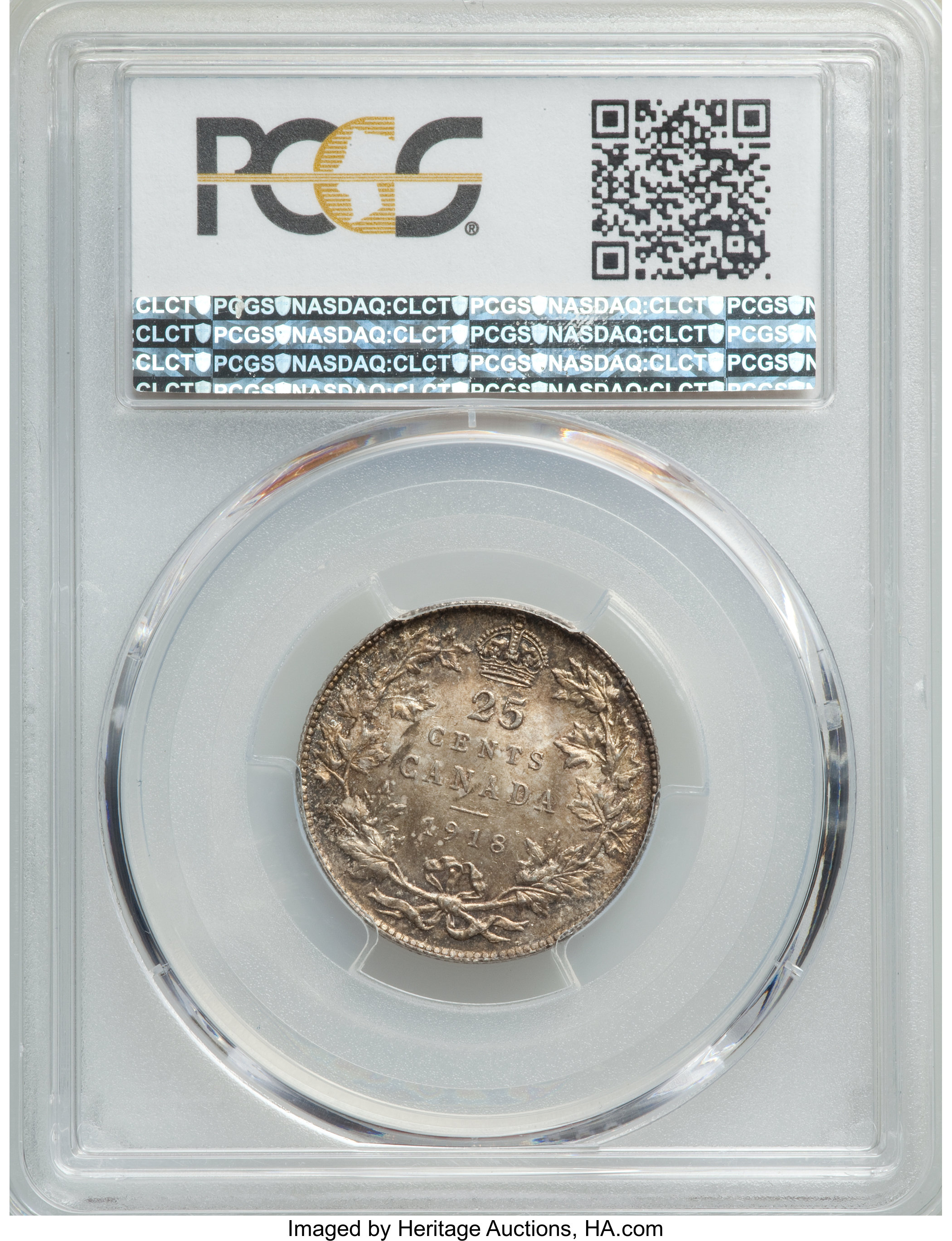 image for: George V 25 Cents 1918 MS63 PCGS