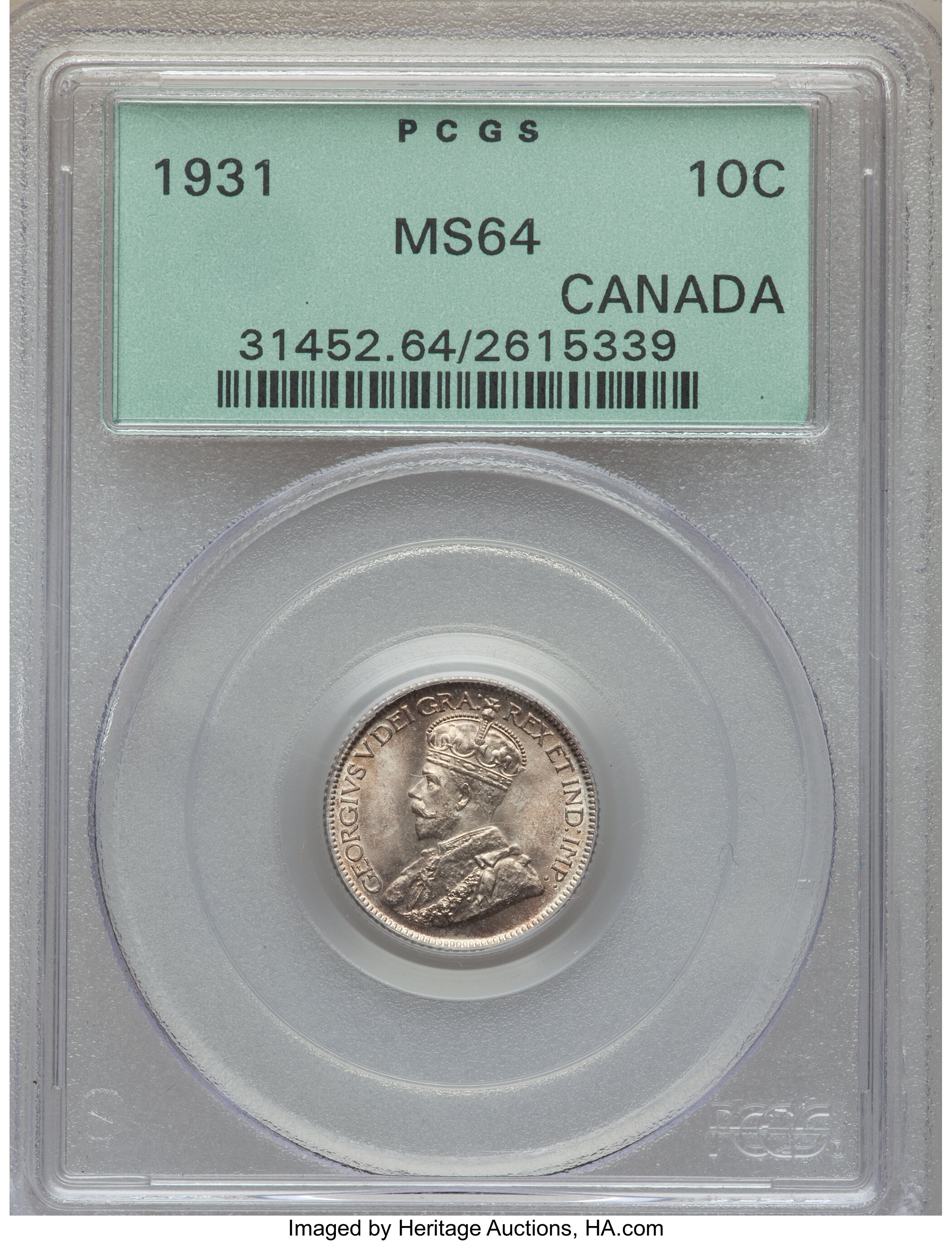 image for: George V 10 Cents 1931 MS64 PCGS