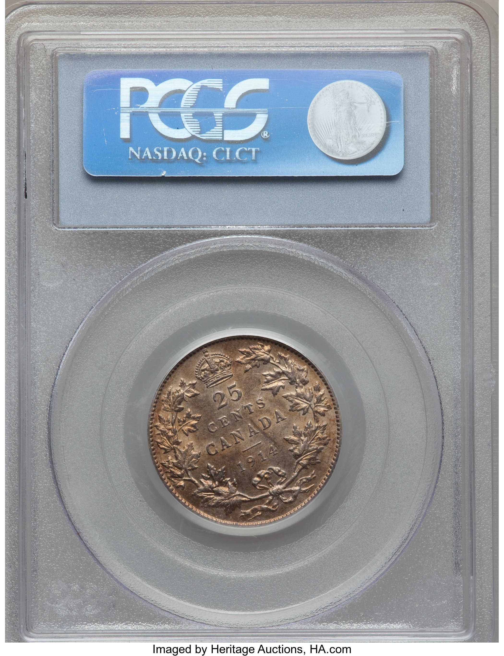 image for: George V 25 Cents 1914 AU58 PCGS