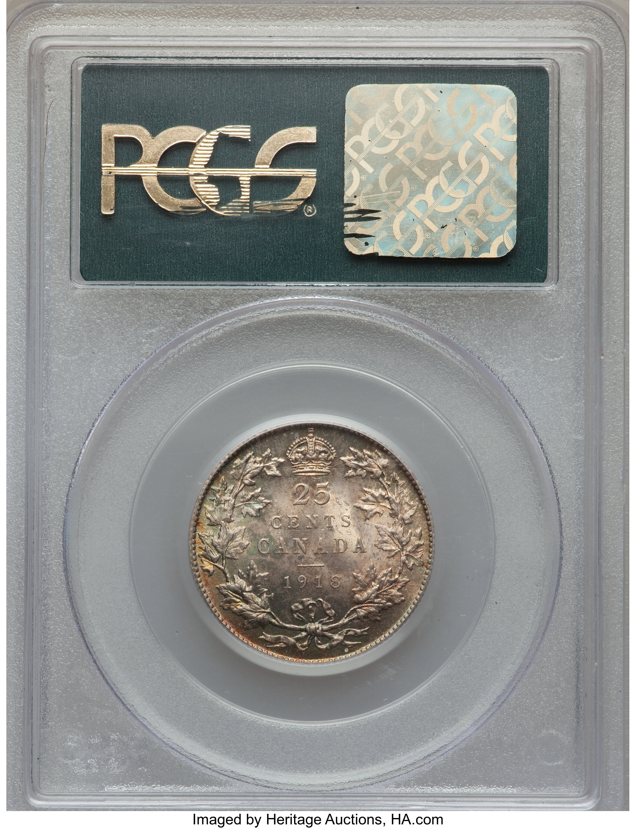 image for: George V 25 Cents 1918 MS64 PCGS