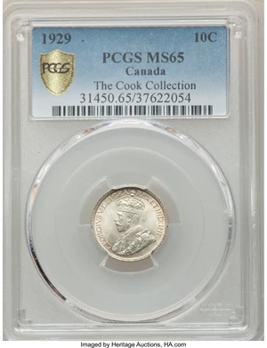 image for: George V 10 Cents 1929 MS65 PCGS