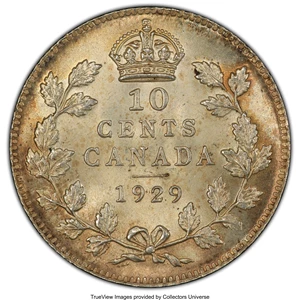 image for: George V 10 Cents 1929 MS65 PCGS