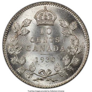 image for: George V 10 Cents 1930 MS65 PCGS