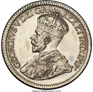 image for: George V 10 Cents 1934 UNC Detail (Surfaces Smoothed) PCGS